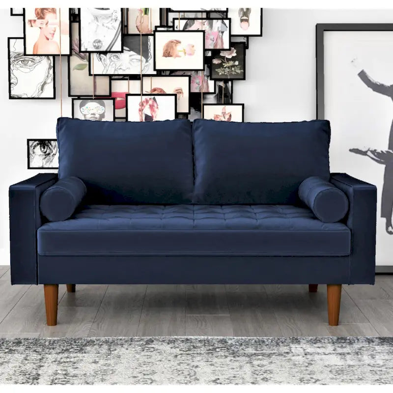 Mid-Century Modern Tufted Velvet Loveseat