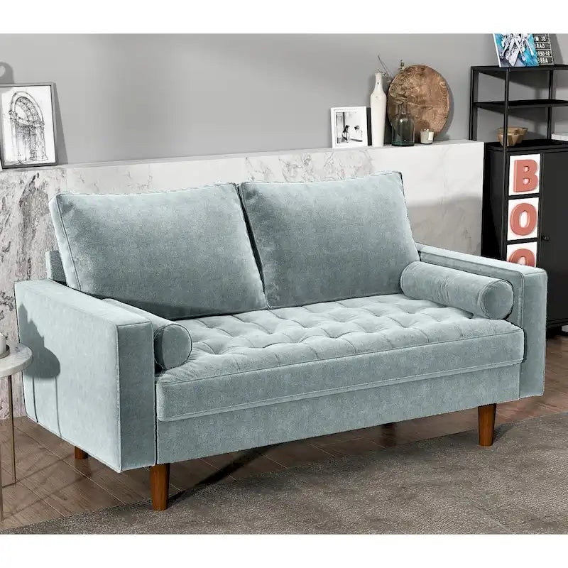 Mid-Century Modern Tufted Velvet Loveseat