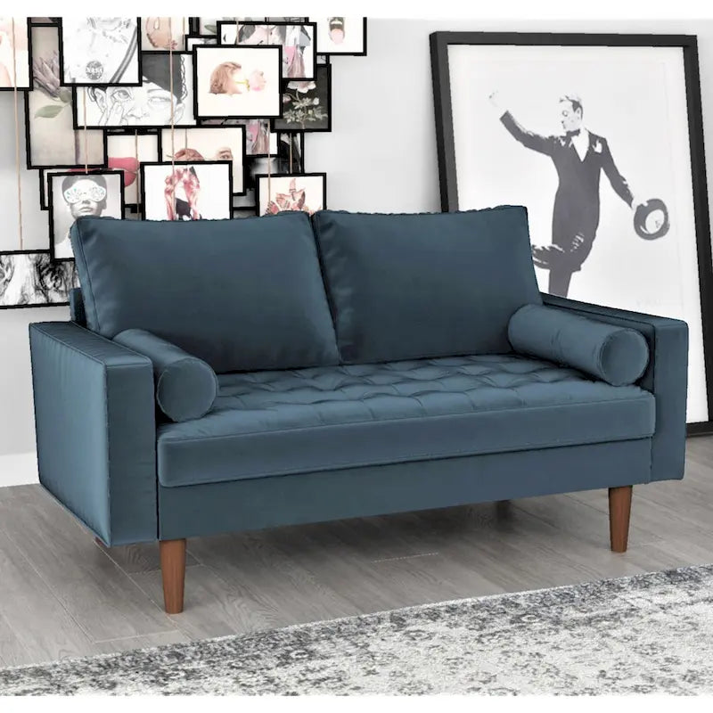 Mid-Century Modern Tufted Velvet Loveseat