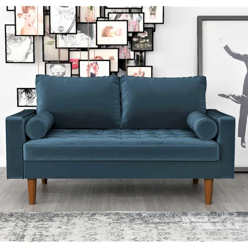 Mid-Century Modern Tufted Velvet Loveseat