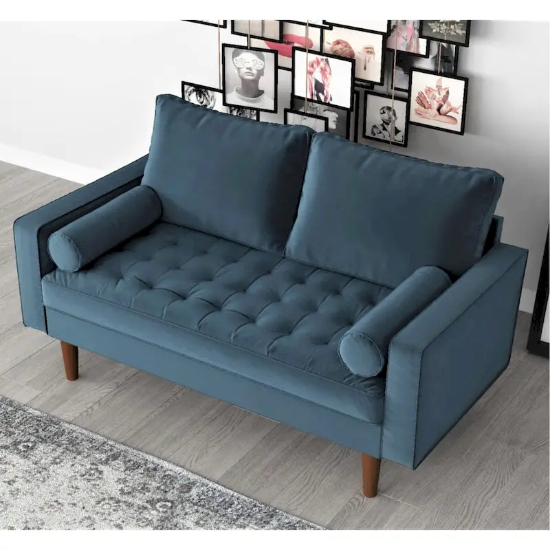 Mid-Century Modern Tufted Velvet Loveseat