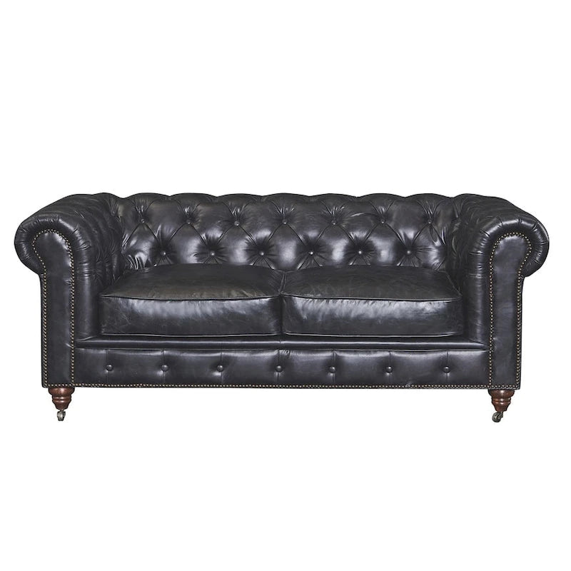 Chesterfield Love Seat - Light Chestnut Leather