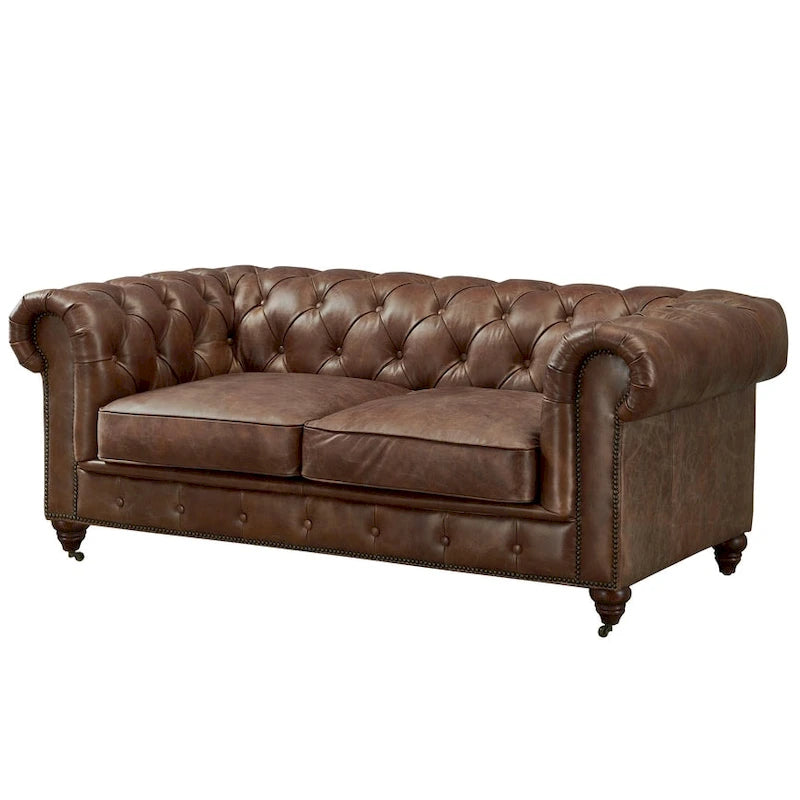 Chesterfield Love Seat - Light Chestnut Leather
