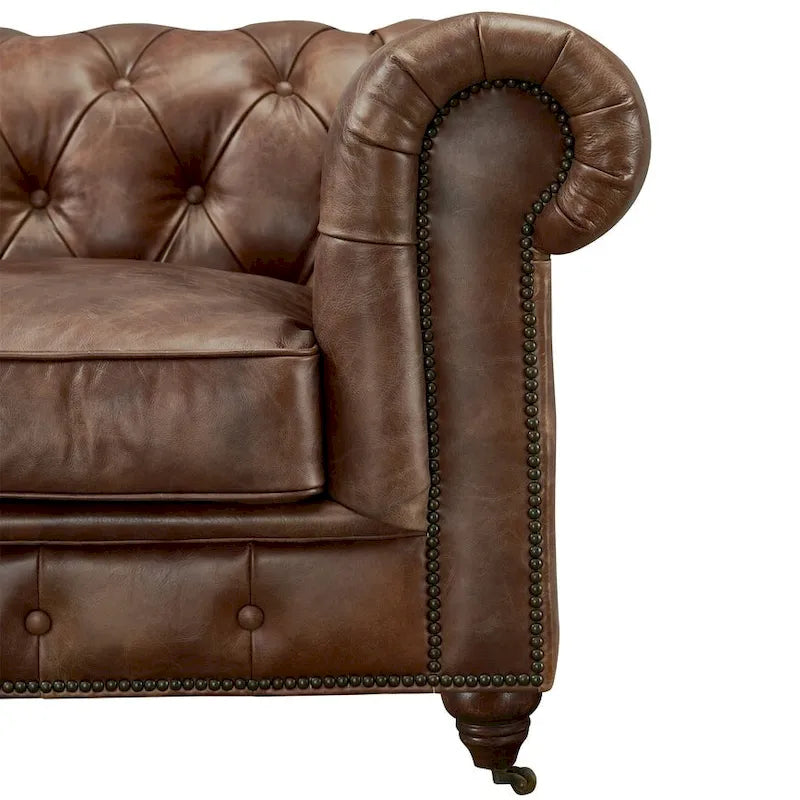 Chesterfield Love Seat - Light Chestnut Leather