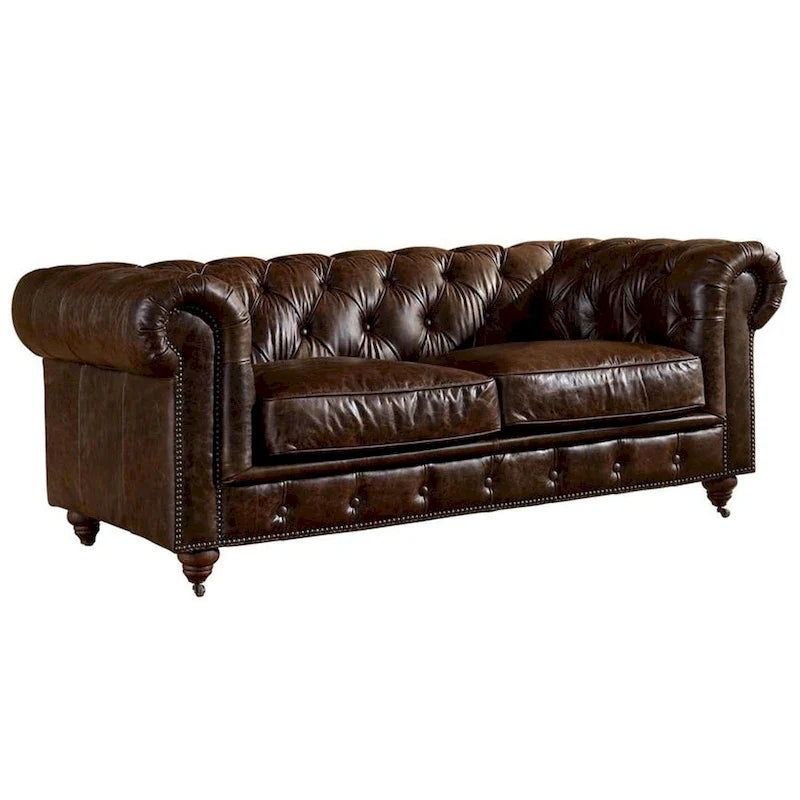 Chesterfield Love Seat - Light Chestnut Leather