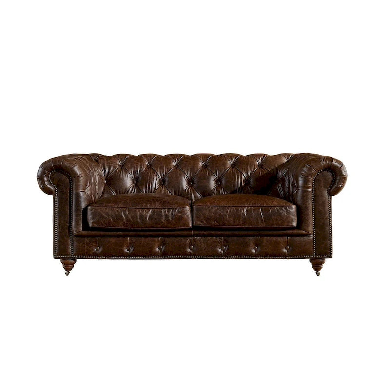 Chesterfield Love Seat - Light Chestnut Leather