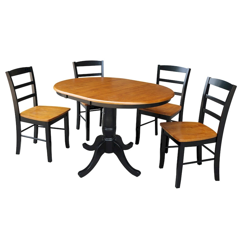 36" Round Top Pedestal Extension Dining Table with 12" Leaf and 4 Chairs
