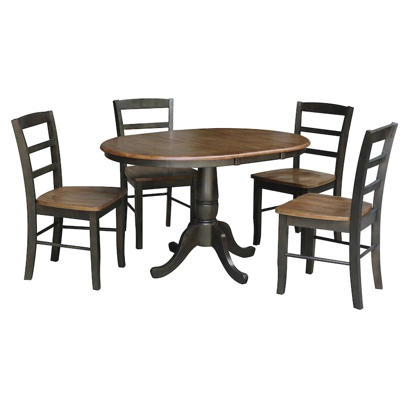 36" Round Top Pedestal Extension Dining Table with 12" Leaf and 4 Chairs