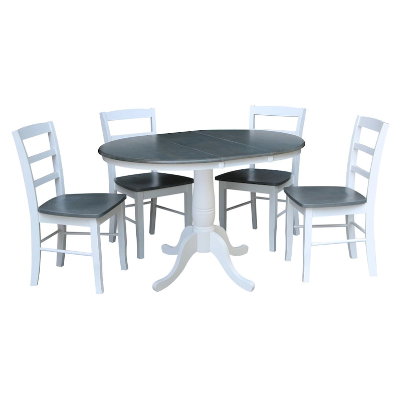 36" Round Top Pedestal Extension Dining Table with 12" Leaf and 4 Chairs