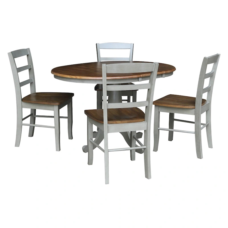 36" Round Top Pedestal Extension Dining Table with 12" Leaf and 4 Chairs