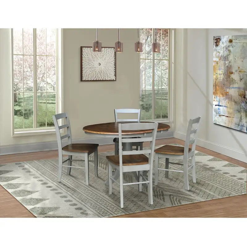 36" Round Top Pedestal Extension Dining Table with 12" Leaf and 4 Chairs