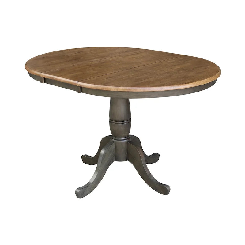 36" Round Top Pedestal Extension Dining Table with 12" Leaf and 4 Chairs