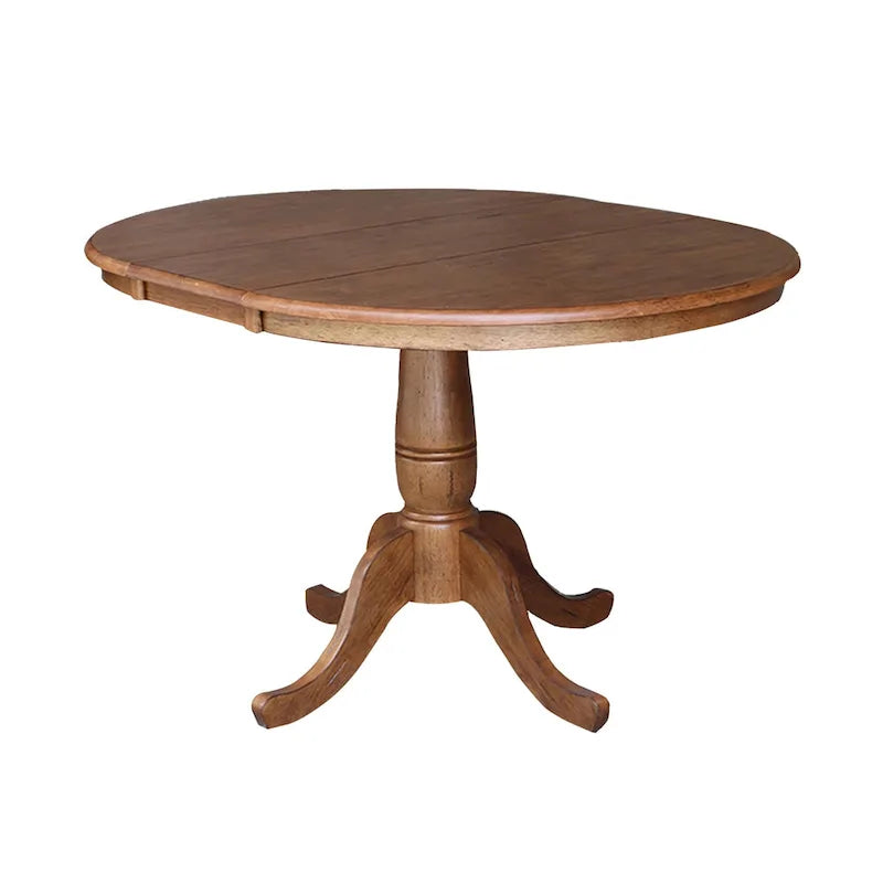 36" Round Top Pedestal Extension Dining Table with 12" Leaf and 4 Chairs