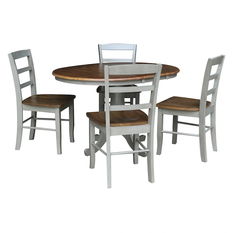 36" Round Top Pedestal Extension Dining Table with 12" Leaf and 4 Chairs