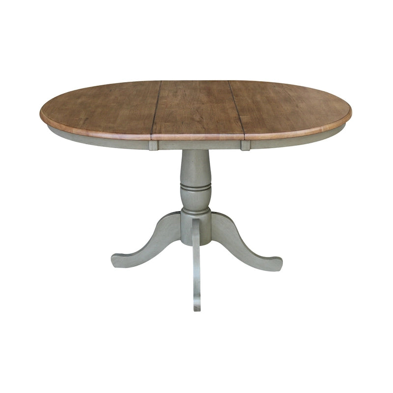 36" Round Top Pedestal Extension Dining Table with 12" Leaf and 4 Chairs