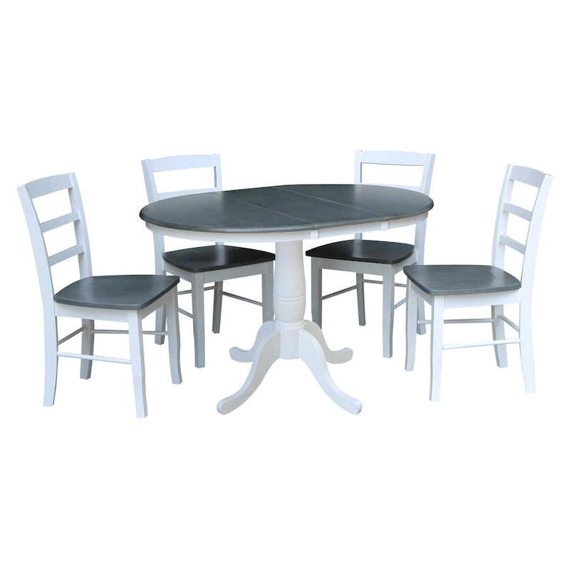 36" Round Top Pedestal Extension Dining Table with 12" Leaf and 4 Chairs