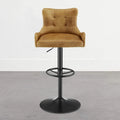 Genuine Leather Swivel Bar Stool with Adjustable Height