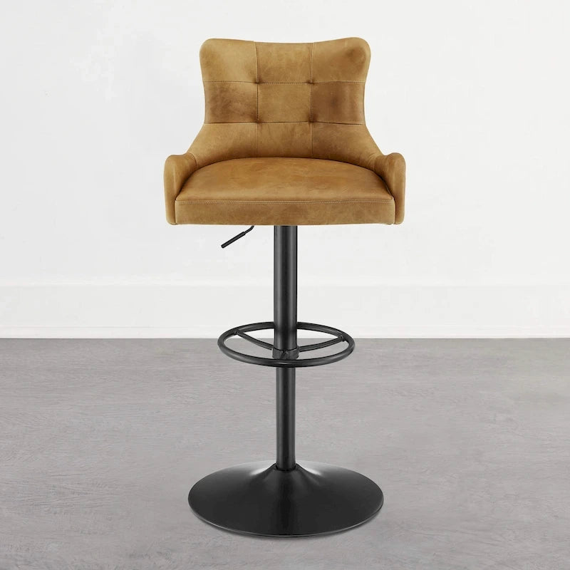 Genuine Leather Swivel Bar Stool with Adjustable Height