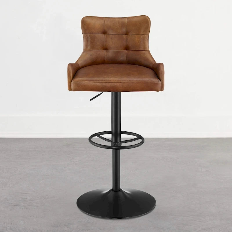 Genuine Leather Swivel Bar Stool with Adjustable Height