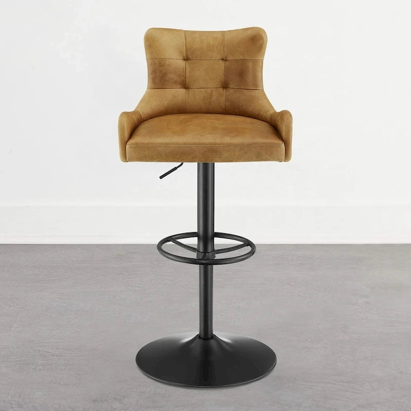 Genuine Leather Swivel Bar Stool with Adjustable Height