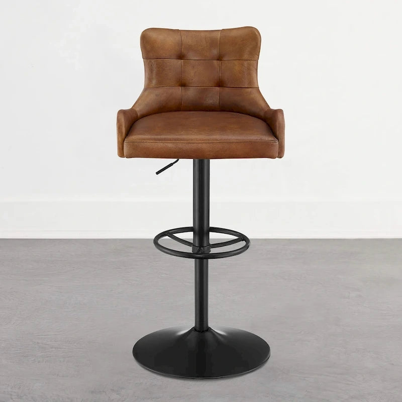 Genuine Leather Swivel Bar Stool with Adjustable Height