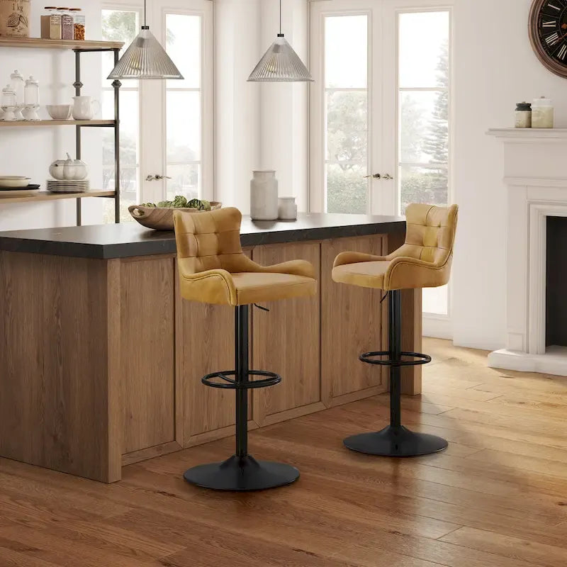 Genuine Leather Swivel Bar Stool with Adjustable Height