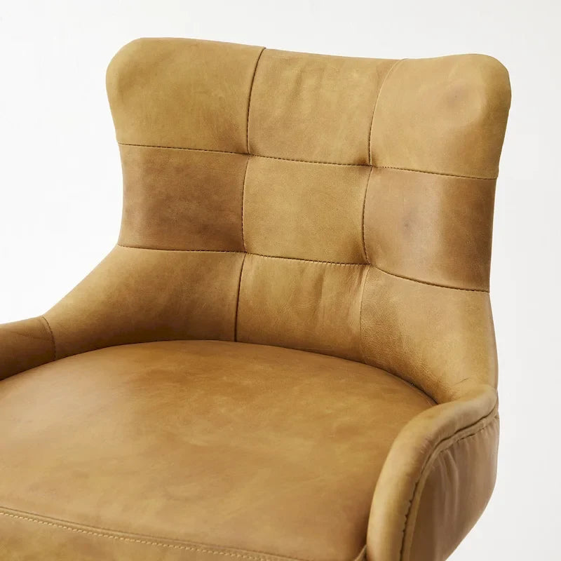 Genuine Leather Swivel Bar Stool with Adjustable Height