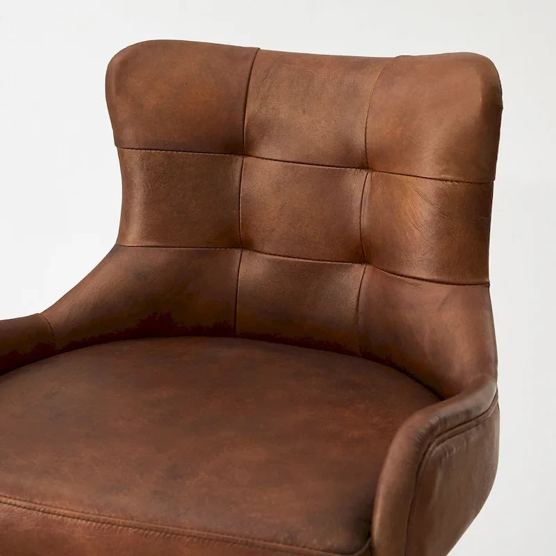 Genuine Leather Swivel Bar Stool with Adjustable Height