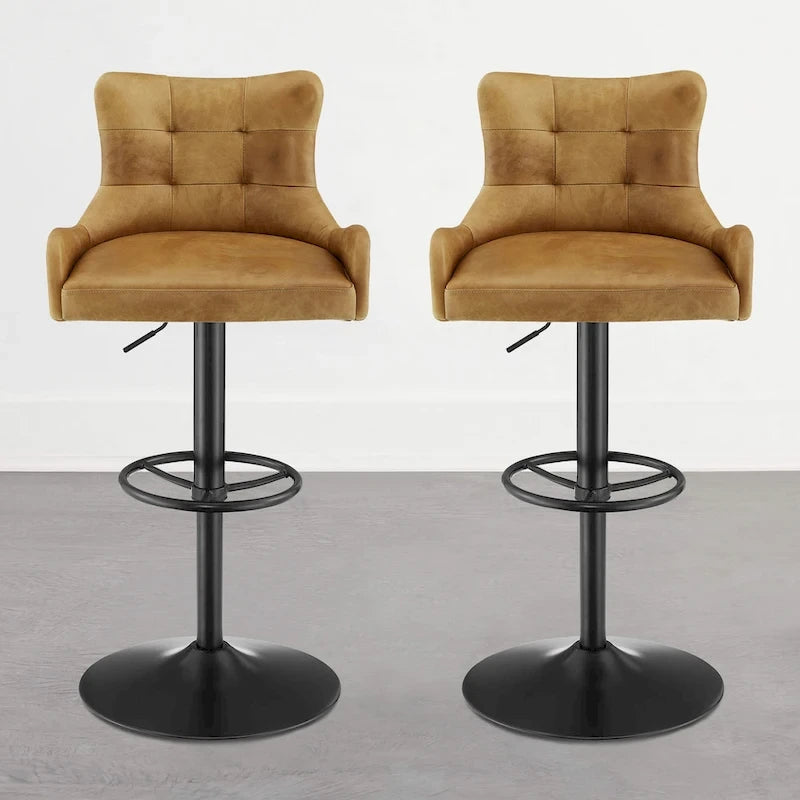 Genuine Leather Swivel Bar Stool with Adjustable Height