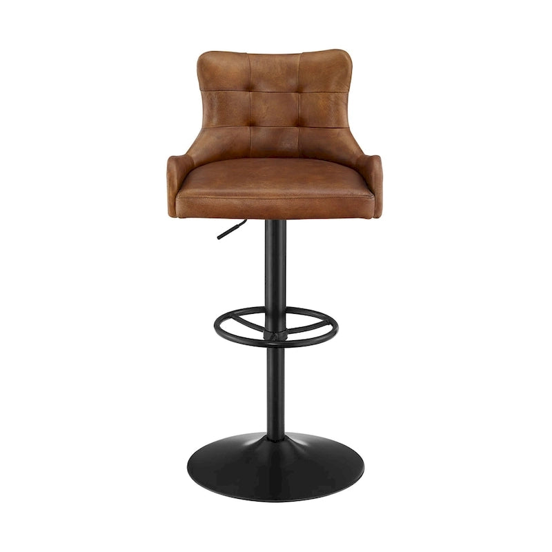 Genuine Leather Swivel Bar Stool with Adjustable Height