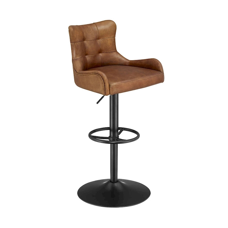 Genuine Leather Swivel Bar Stool with Adjustable Height