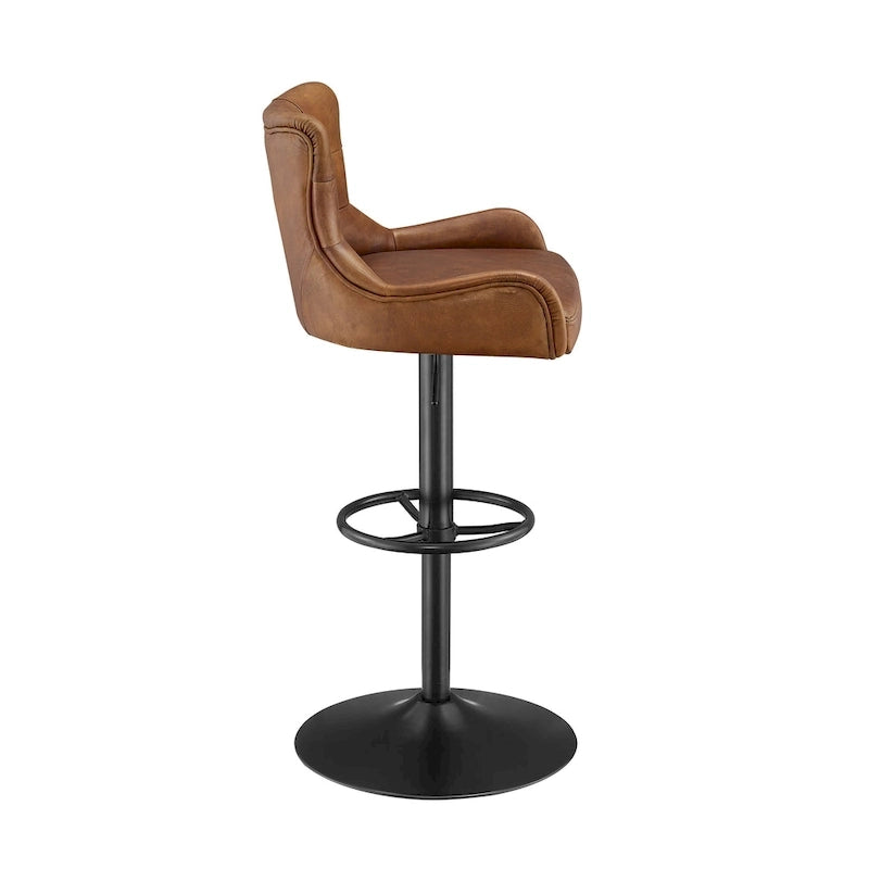 Genuine Leather Swivel Bar Stool with Adjustable Height