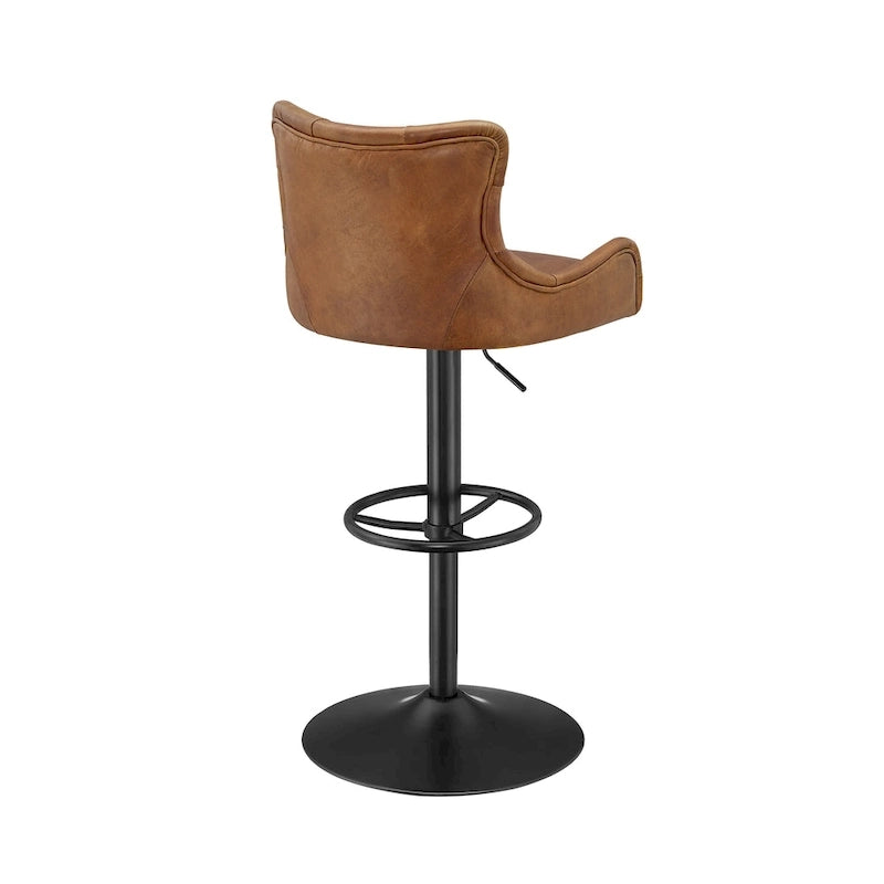 Genuine Leather Swivel Bar Stool with Adjustable Height