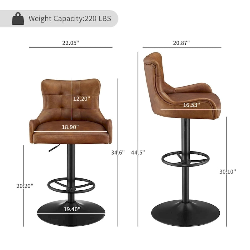 Genuine Leather Swivel Bar Stool with Adjustable Height