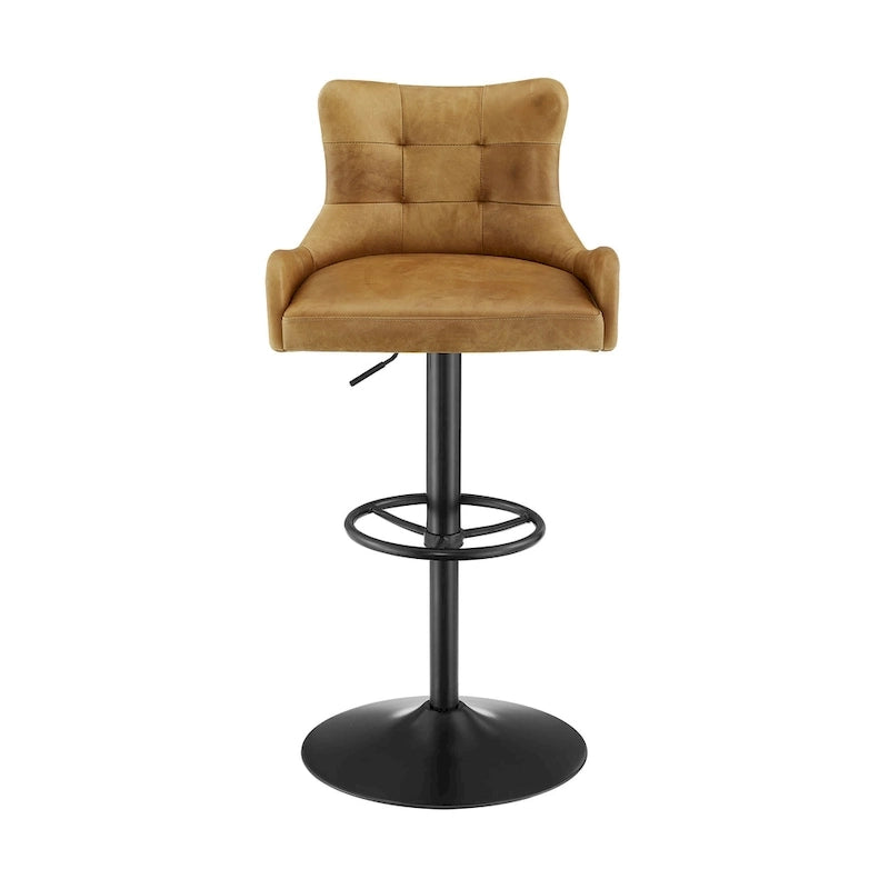Genuine Leather Swivel Bar Stool with Adjustable Height