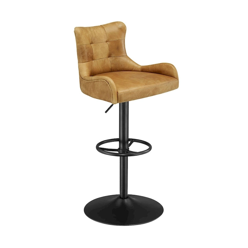 Genuine Leather Swivel Bar Stool with Adjustable Height