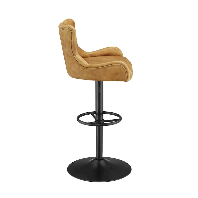 Genuine Leather Swivel Bar Stool with Adjustable Height