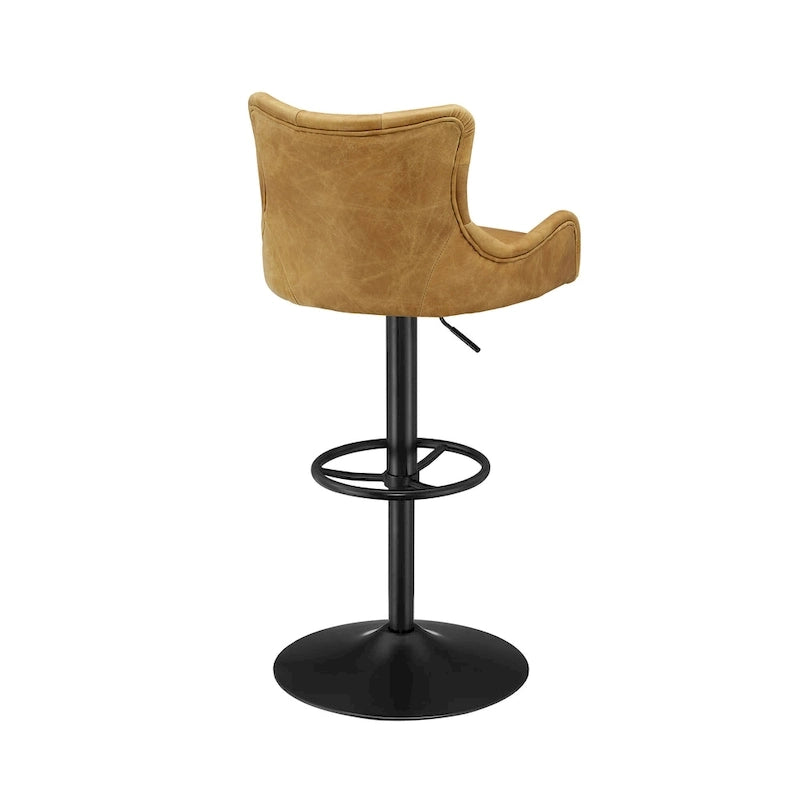 Genuine Leather Swivel Bar Stool with Adjustable Height