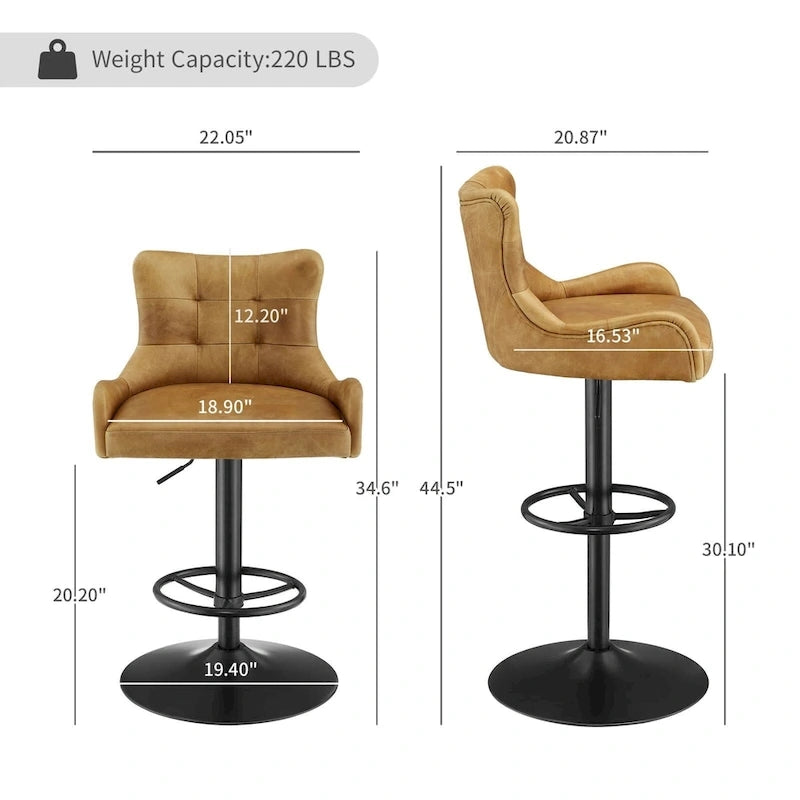 Genuine Leather Swivel Bar Stool with Adjustable Height