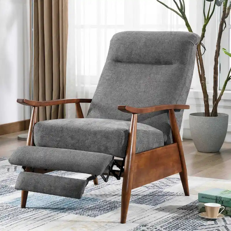 Wood Arm Push Back Recliner