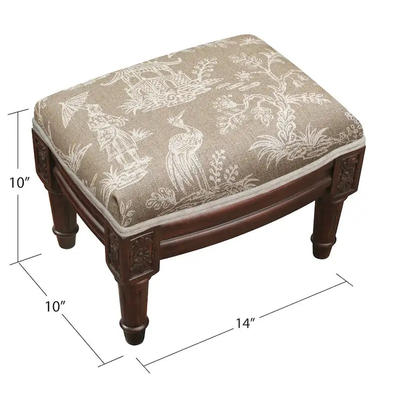 Taupe Footstool with Wood Stained Finish