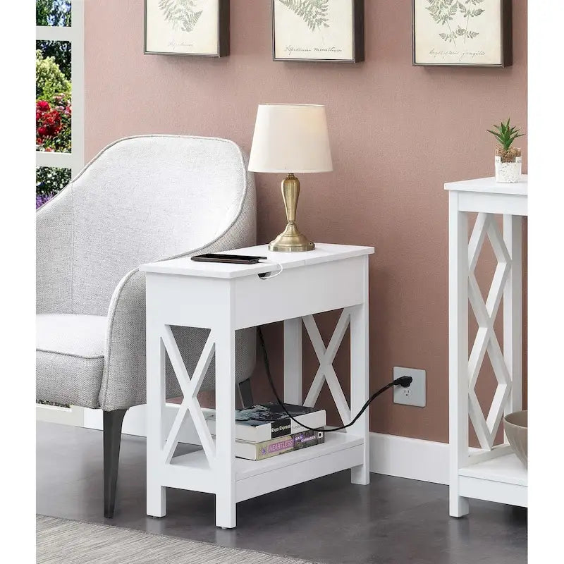 Flip Top End Table with Charging Station and Shelf