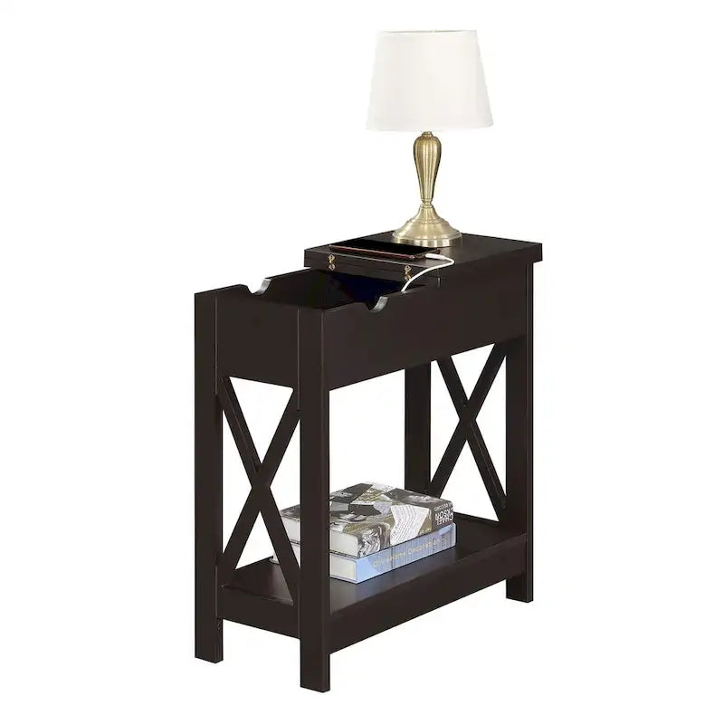 Flip Top End Table with Charging Station and Shelf