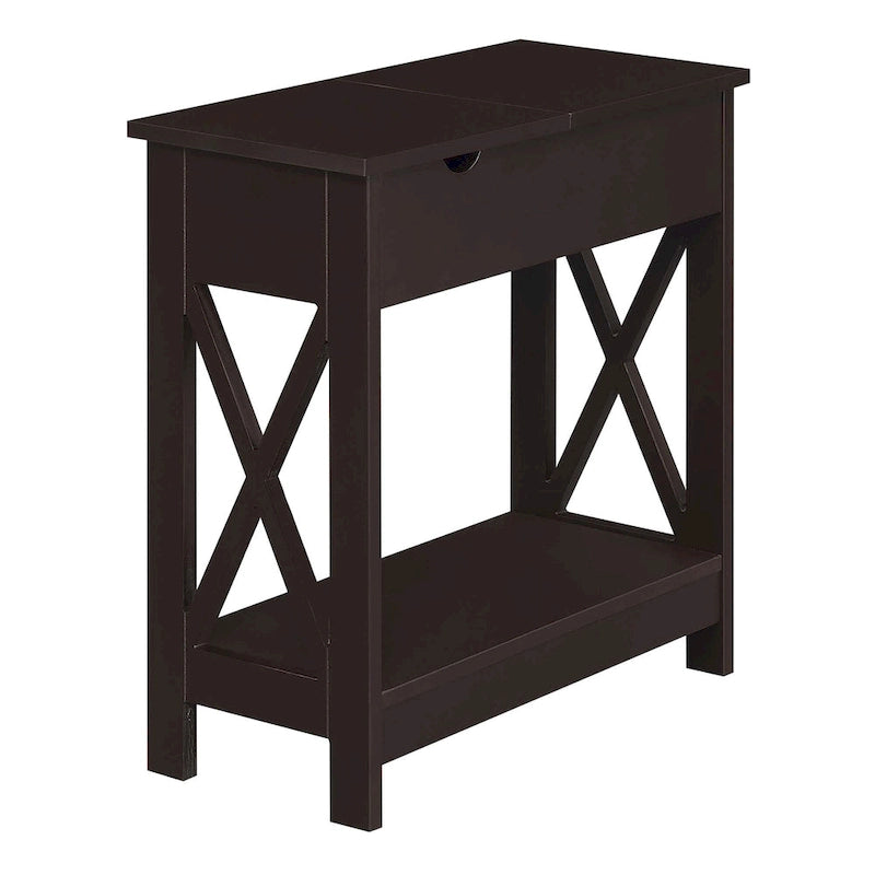 Flip Top End Table with Charging Station and Shelf