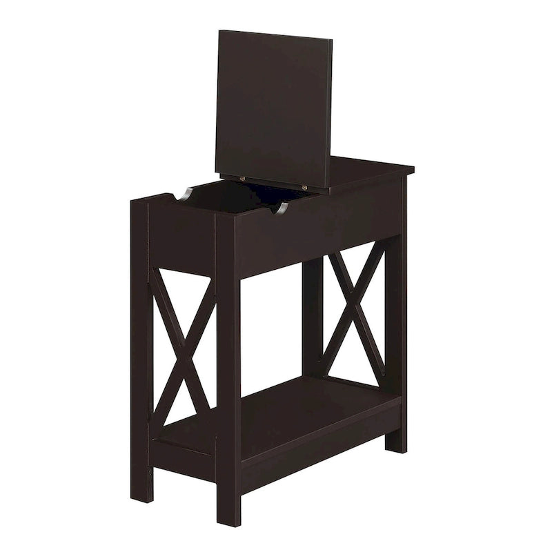 Flip Top End Table with Charging Station and Shelf