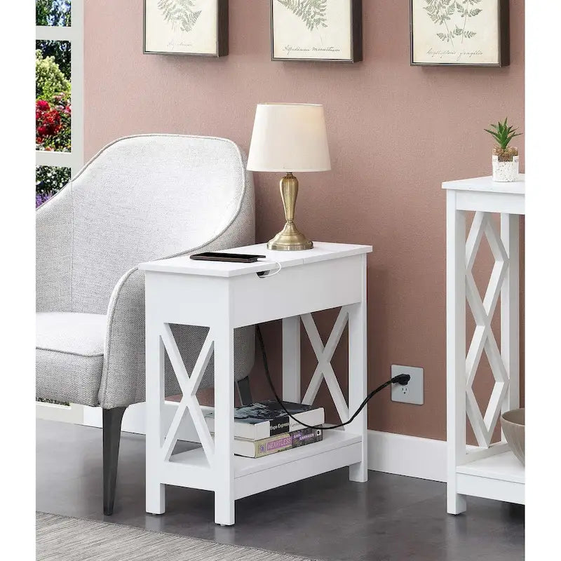 Flip Top End Table with Charging Station and Shelf