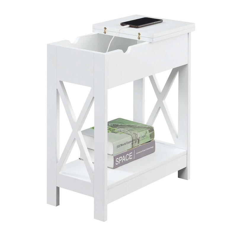 Flip Top End Table with Charging Station and Shelf