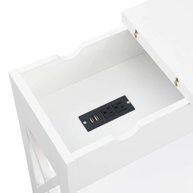 Flip Top End Table with Charging Station and Shelf