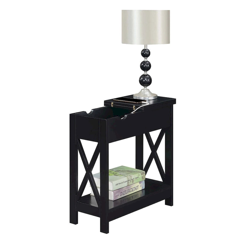 Flip Top End Table with Charging Station and Shelf