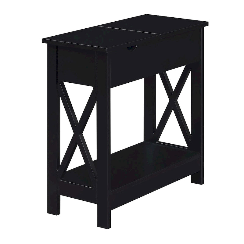 Flip Top End Table with Charging Station and Shelf